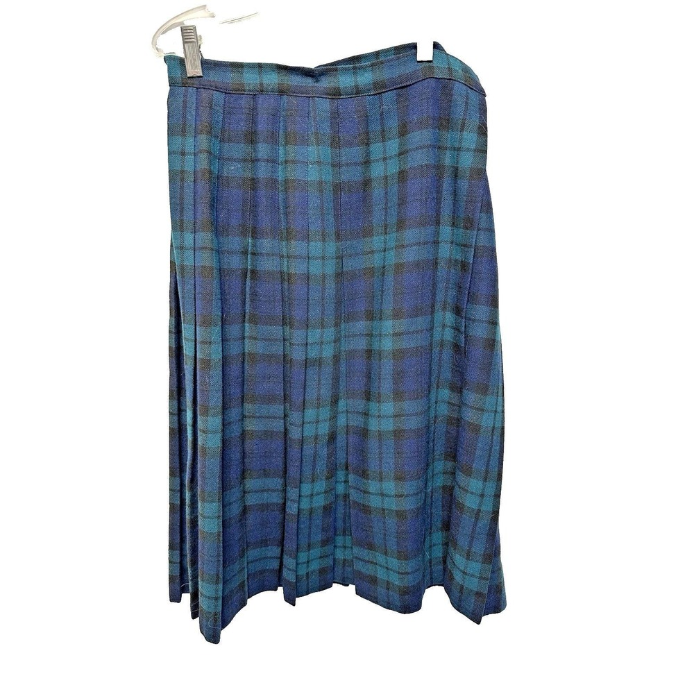 Vtg Ann Stevens Skirt Womens Black Watch  Plaid Retro 70s Preppy Pleated Sz 12*